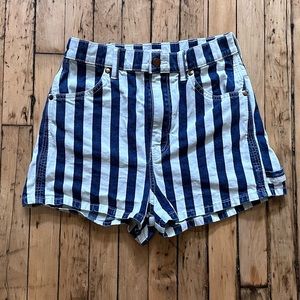 Wrangler Carpenter Ultra High-Rise Striped Denim Shorts in Rodeo Stripe size 26